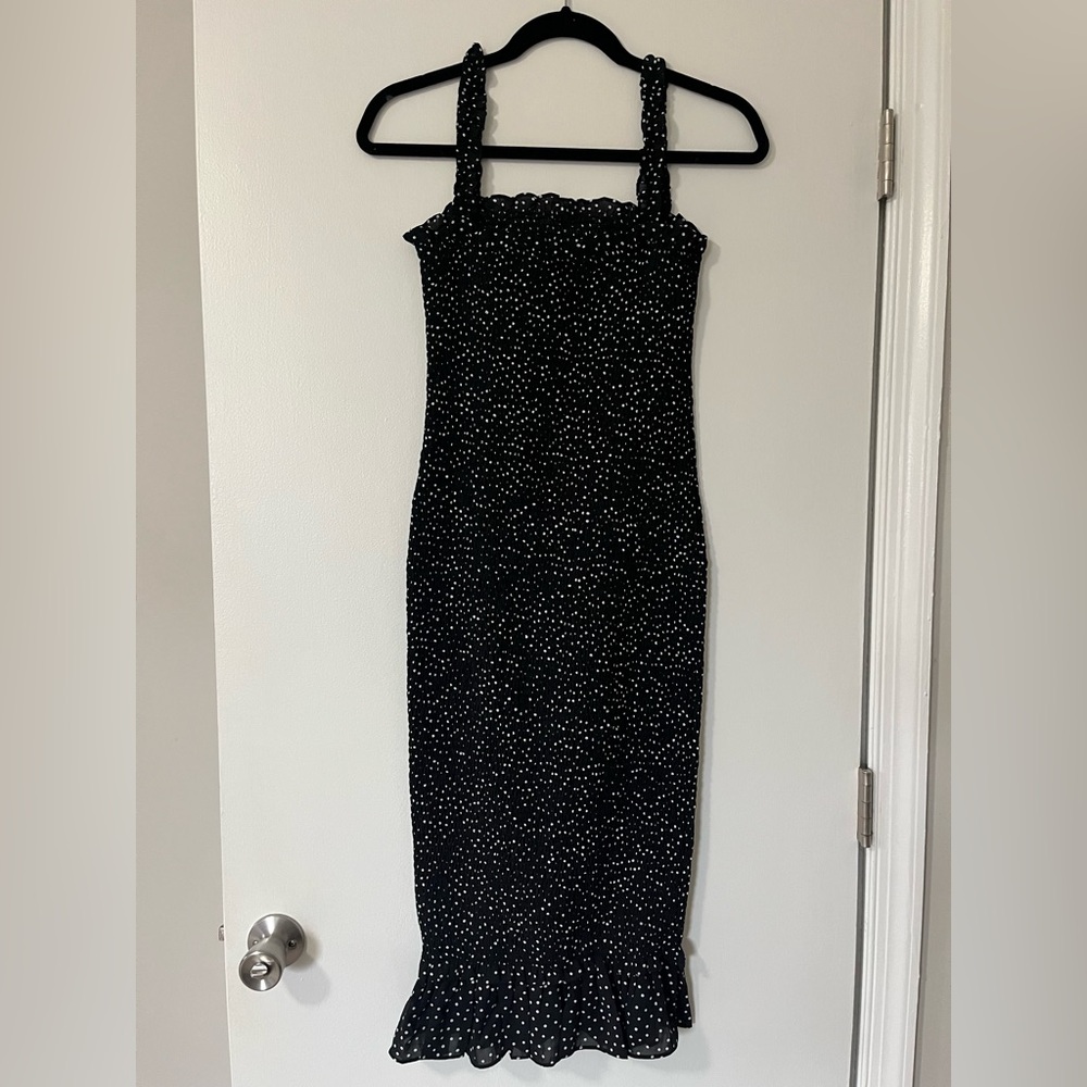 Petal & Pup Black and White Spotted Midi Dress